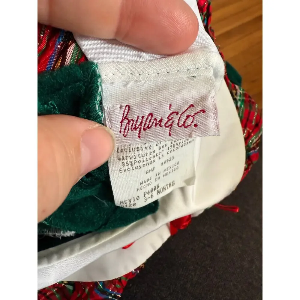 Bryan &‎ Co. vintage green velour red plaid Christmas dress